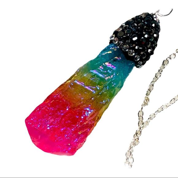 Gorgeous & unique Rainbow Geode Charm on 17 inch silver chain lgbtq - Picture 1 of 4